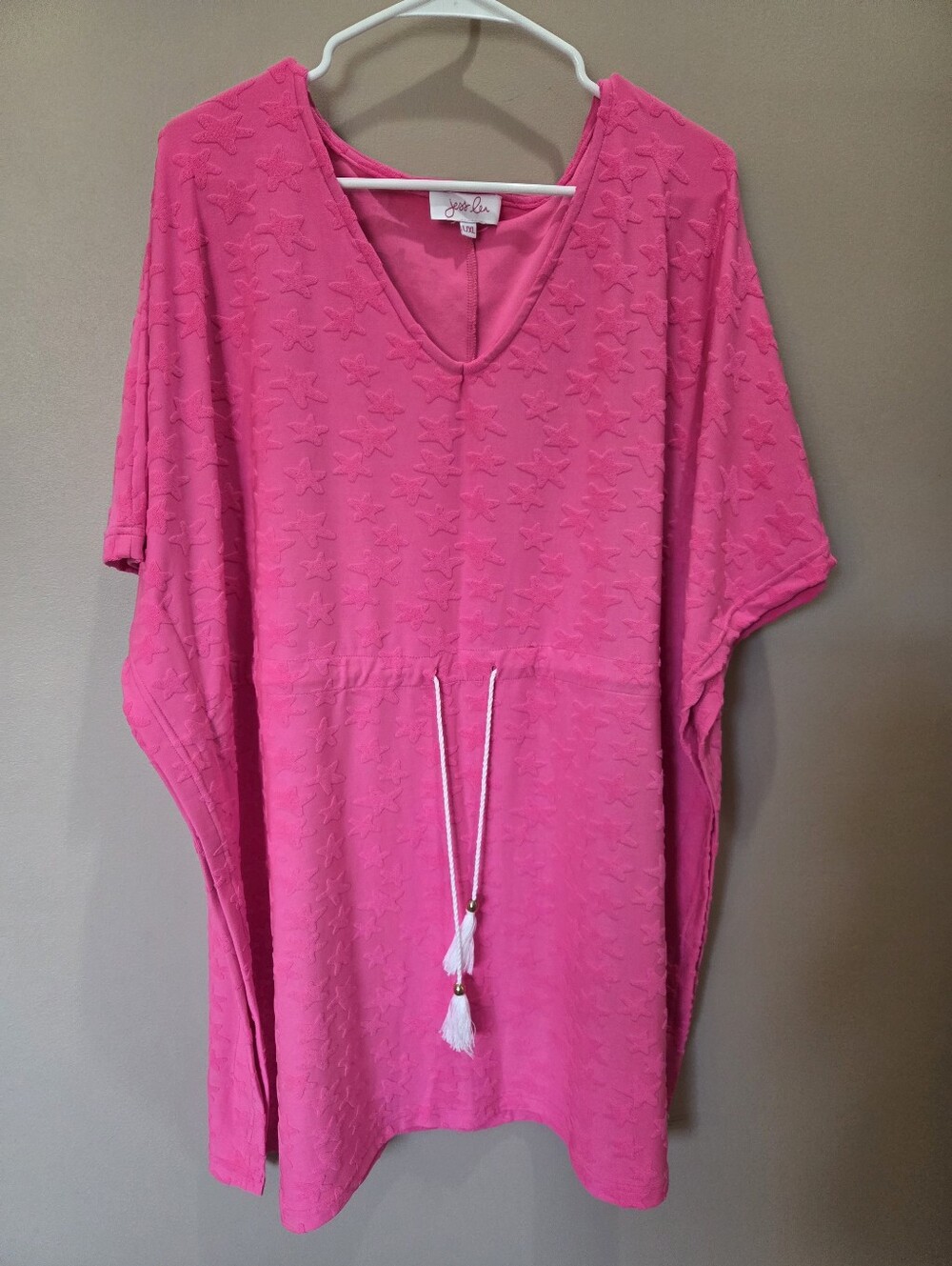 Jess Lea Hot Pink Star-Textured V-Neck Swim Coverup